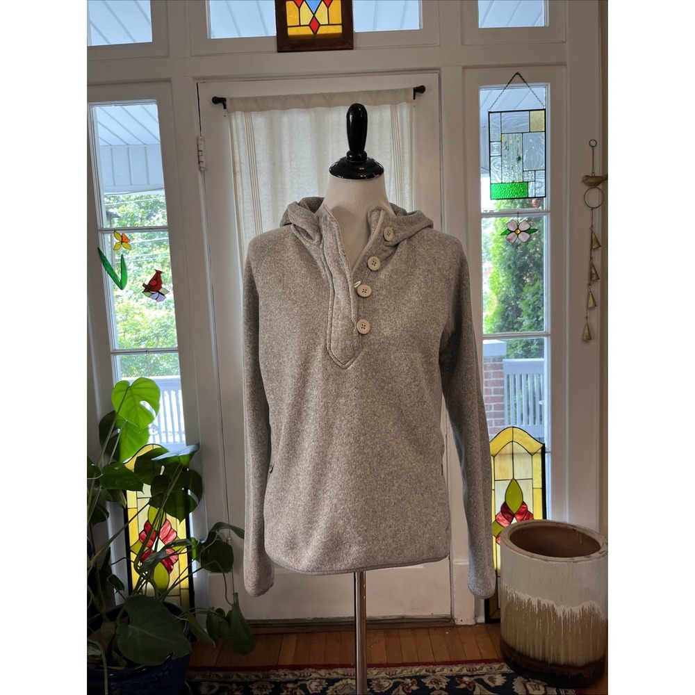 North Face Crescent Sunshine Hoodie Womens M Gray 1/4 Zip Button Fleece Sweater